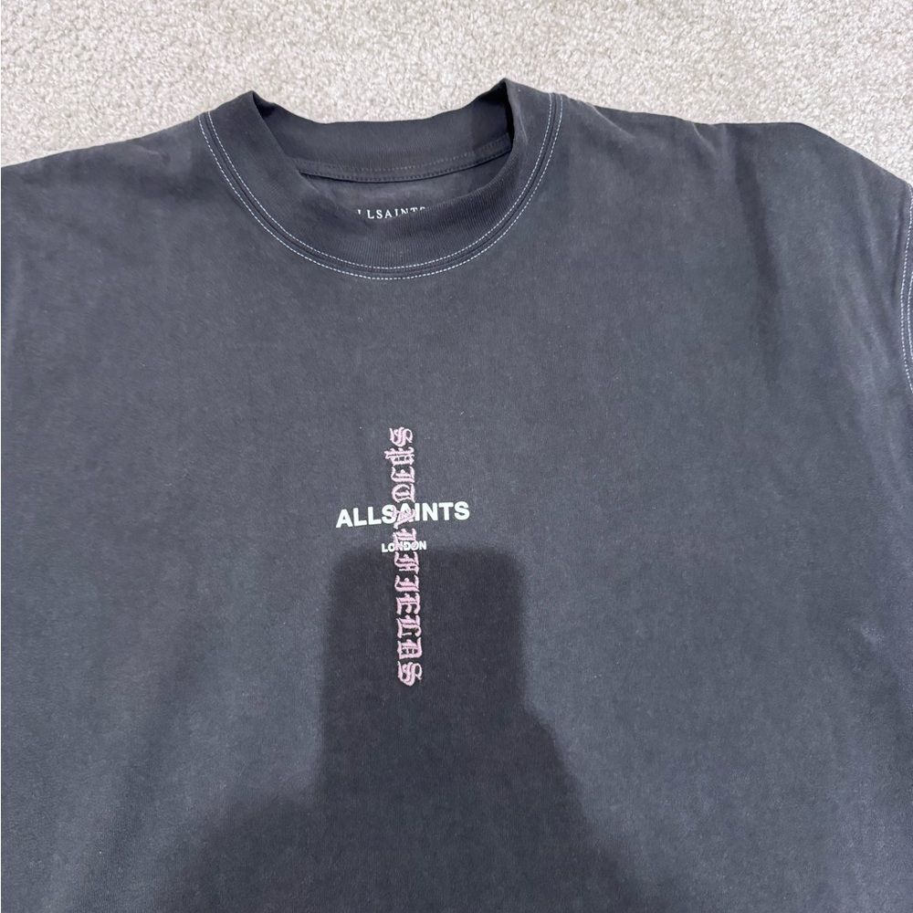 All Saints Black Short Sleeve Tee Relaxed Fit - Medium